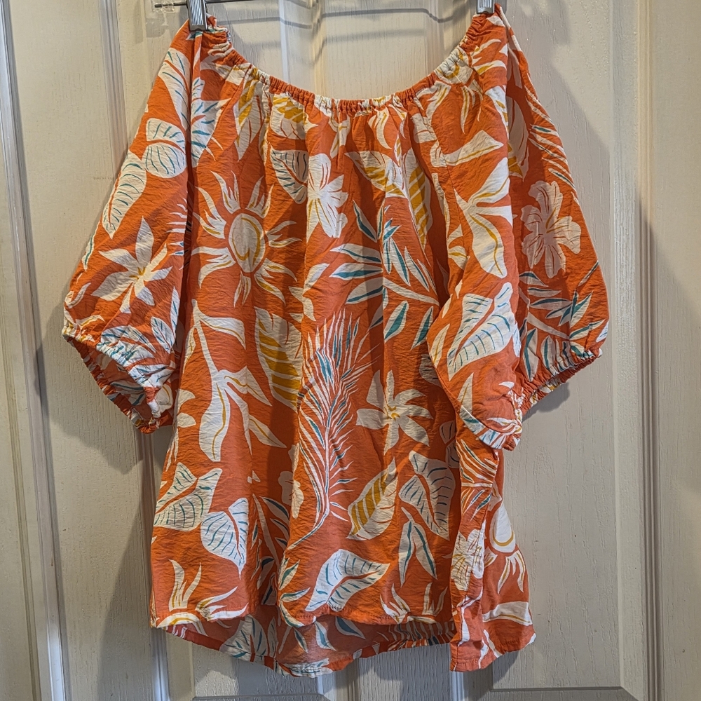 Peach Coastal On Off Shoulder Top Summer Boho Bohemian XXL 2X Aloha Tropical